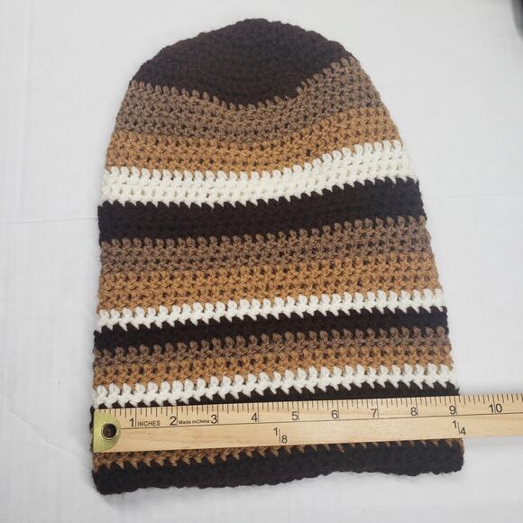 Crochet Slouchy Beanie Hat Brown Striped Handmade Dreadlock Loc Tam Rasta Street - Picture 15 of 16